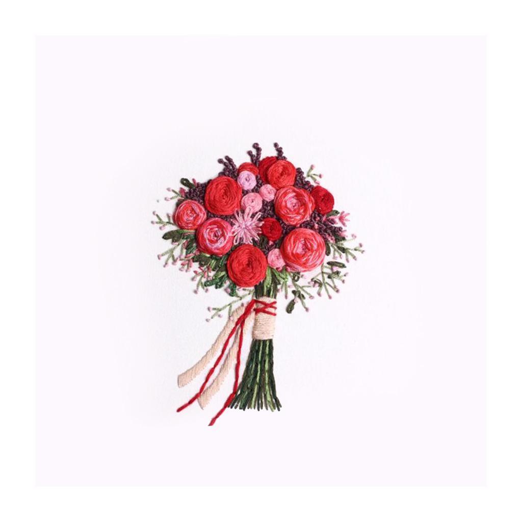 Cross Stitch Embroidery Starter Kit - Bouquet Pattern Handmade Arts for Home Hangs or Decor