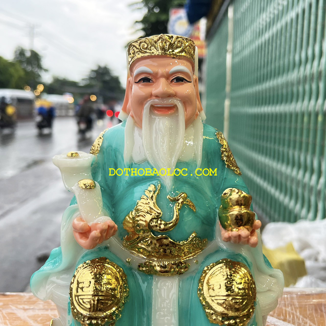 Tượng Thần tài Thổ Địa đá Việt Nam cao 22cm – Xanh
