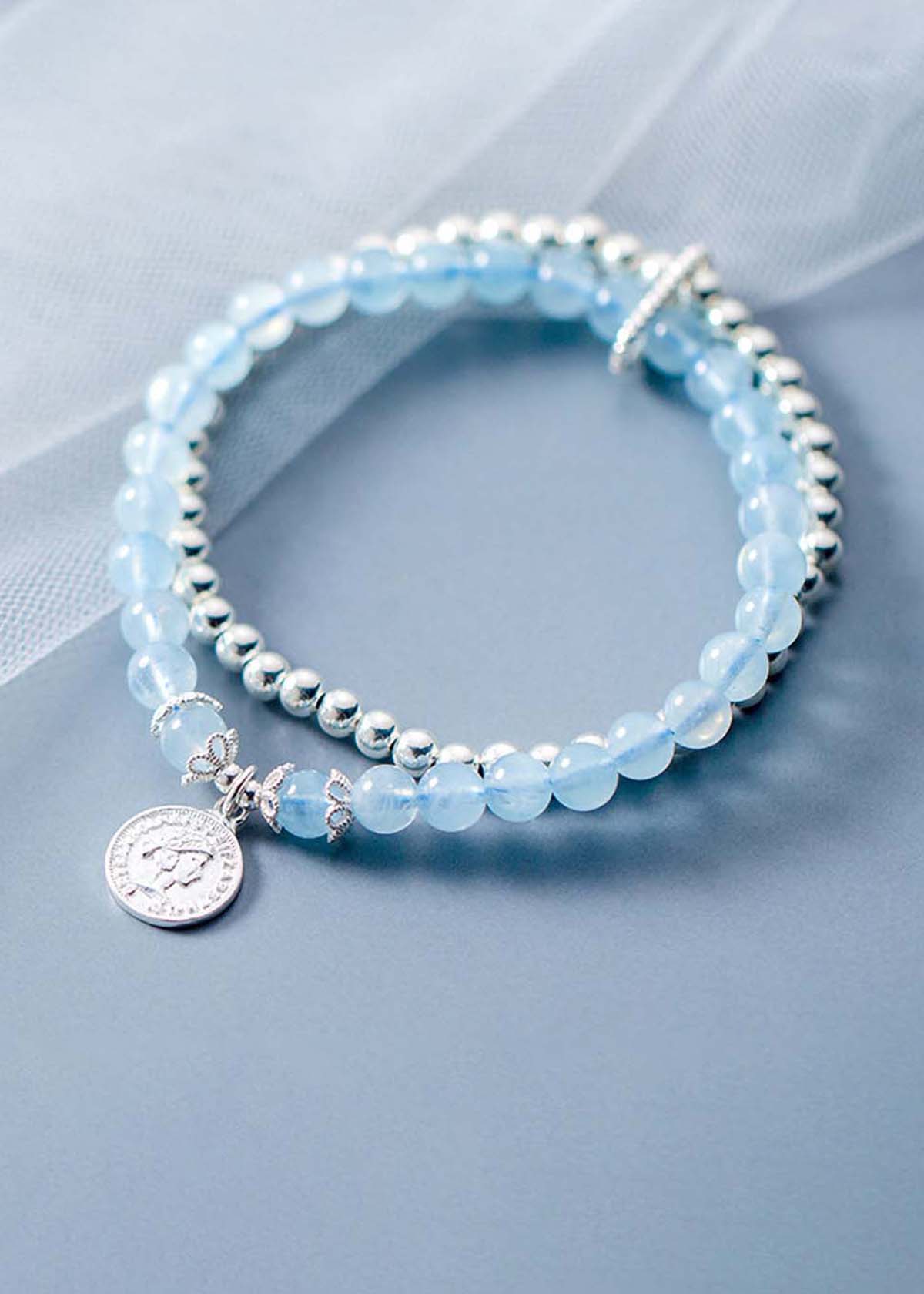 Vòng 2 line đá Aquamarine phối bi bạc mệnh thủy, mộc - Ngọc Quý Gemstones