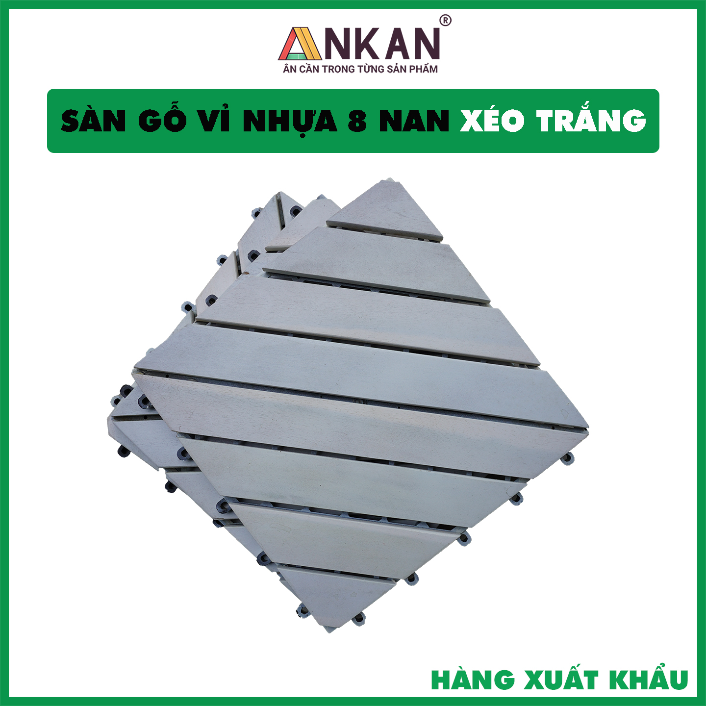 Sàn Gỗ Lót Ban Công Thương Hiệu ANKAN Màu Trắng Nan Hoa, Vỉ Gỗ Lót Sàn Dùng Để Lót Sân Vườn, Nhà Tắm, Phòng Spa, Có Phủ PU, Siêu Bền, Chống Thấm, Chống Trơn Trượt, Tiêu Chuẩn Xuất Khẩu (10 Vỉ) - Hàng Chính Hãng