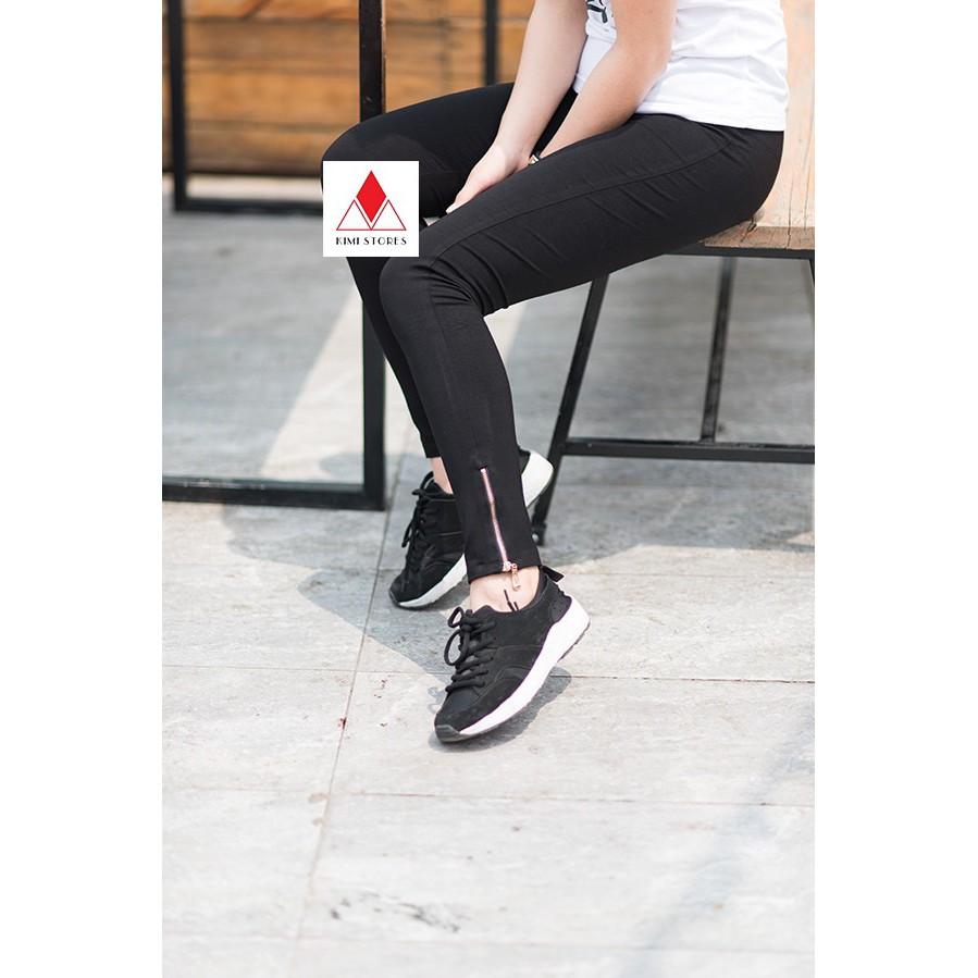 Quần legging nữ H.&amp;.M dài, cạp cao giữ nhiệt legging thun ôm bó vải dày dặn cao cấp, có khóa dưới ống