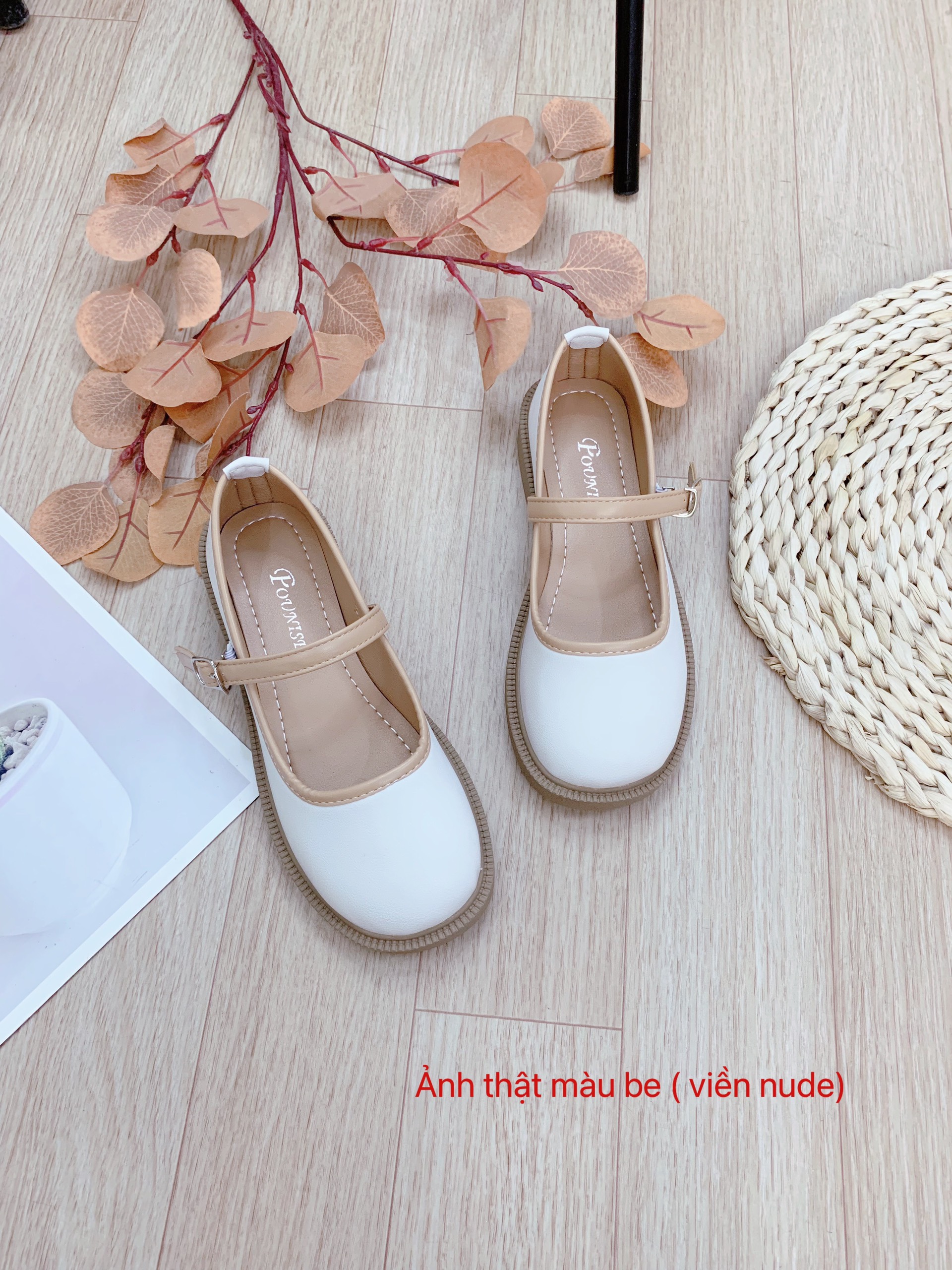 Giày búp bê nữ Viền Basic đế bằng, chất da mềm, giày lolita phong cách cổ điển