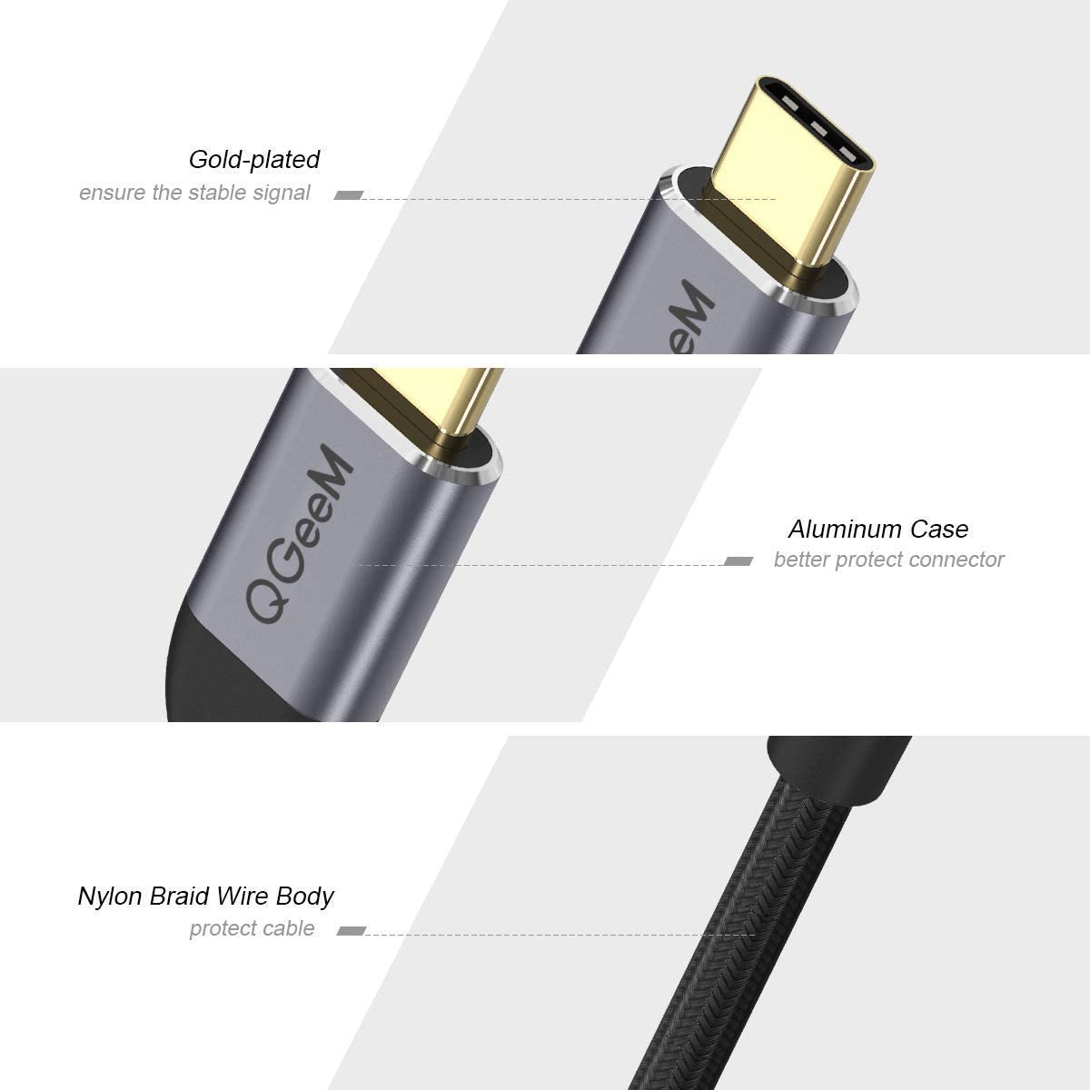Cáp chuyển đổi Type C sang HDMI QGeeM 4K cho MacBook Pro 2018/2017, Samsung Galaxy S9/S8, Surface Book 2, Dell XPS 13/15, Pixelbook v.v-Hàng chính hãng