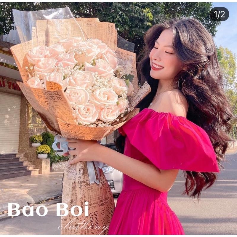 Váy nữ thô trễ vai hồng