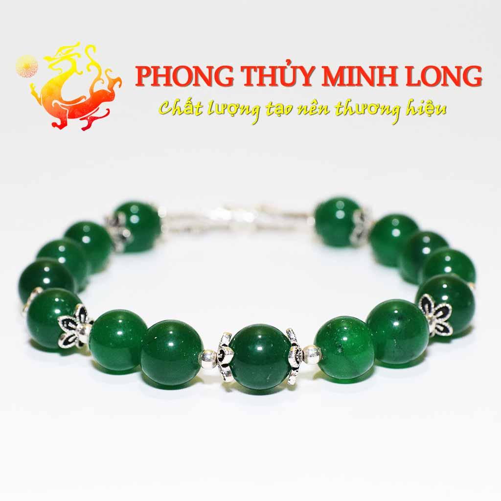 Vòng tay đá Mã Não Xanh mix túi tiền lá bạch dương bạc nhỏ xinh với người mệnh Mộc và Hỏa