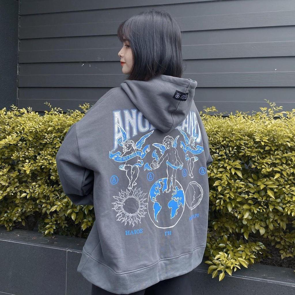 Áo Hoodie Nỉ Bông Ngoại ANGLE LAND Form Rộng Unisex Nam Nữ Ulzzang, Áo Hoodie Nỉ Lót Bông form rộng