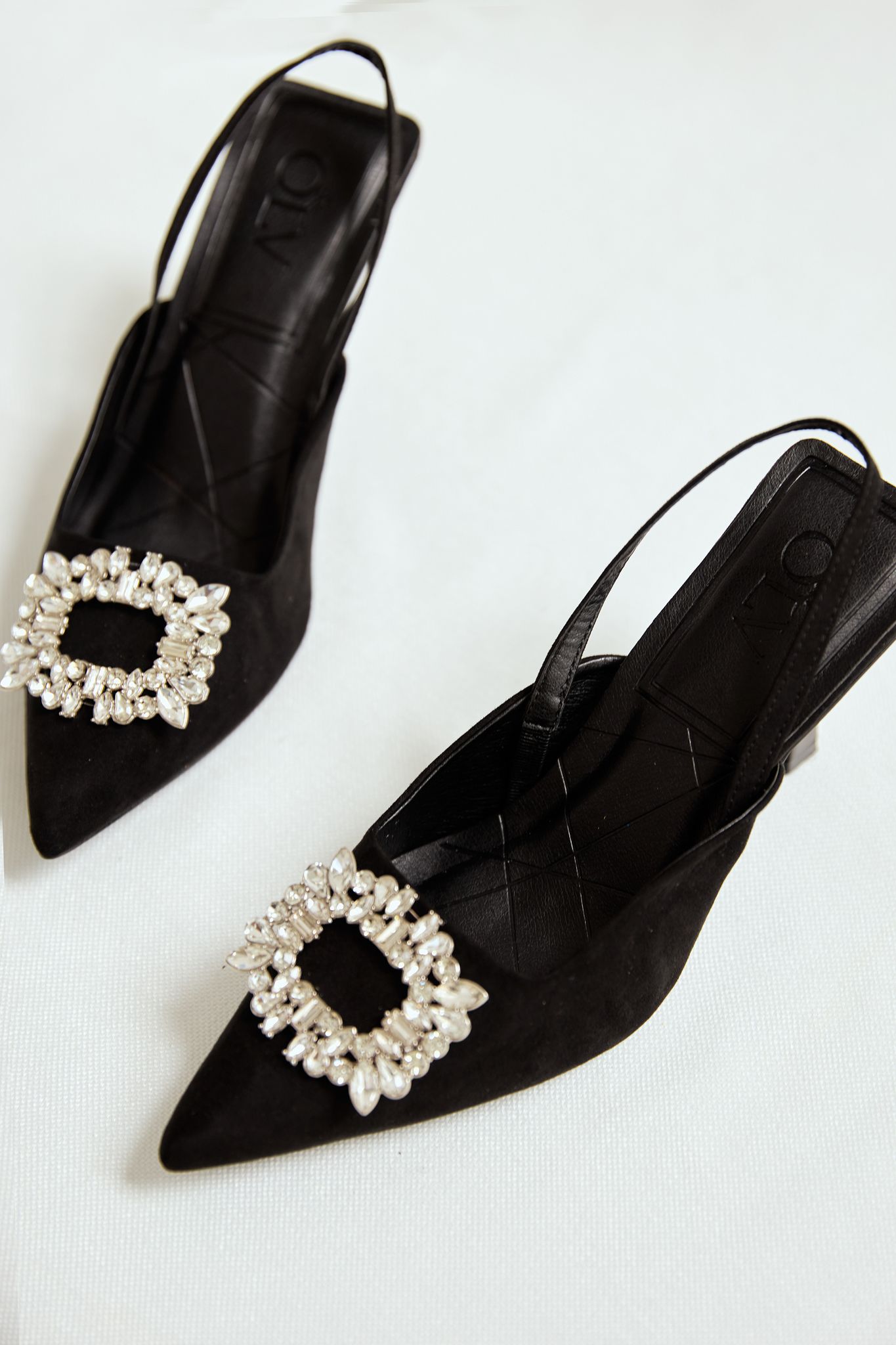 OLV - Giày Rhinestone Decor Slingback Heels