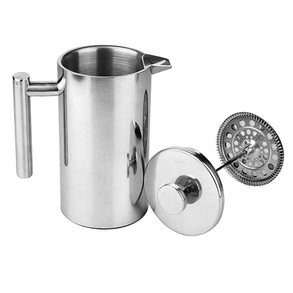 French Coffee Press Maker, Stainless Steel French Press Machine for Coffee Tea Camping Office, SIlver