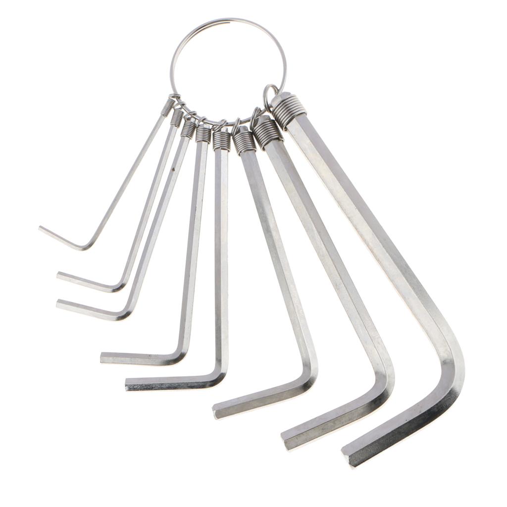 8PCS of 8 Sizes L-Shaped Metric Hex Allen Key Carbon Steel Wrench Set Flat Head with A Keychain