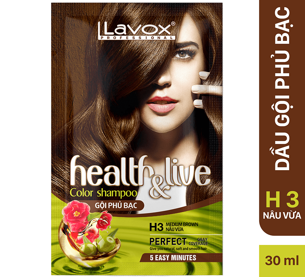 Dầu Gội Nhuộm Tóc Nâu Vừa, Phủ Bạc 100% Thảo Dược Siêu Dưỡng LAVOX 30ml - H3