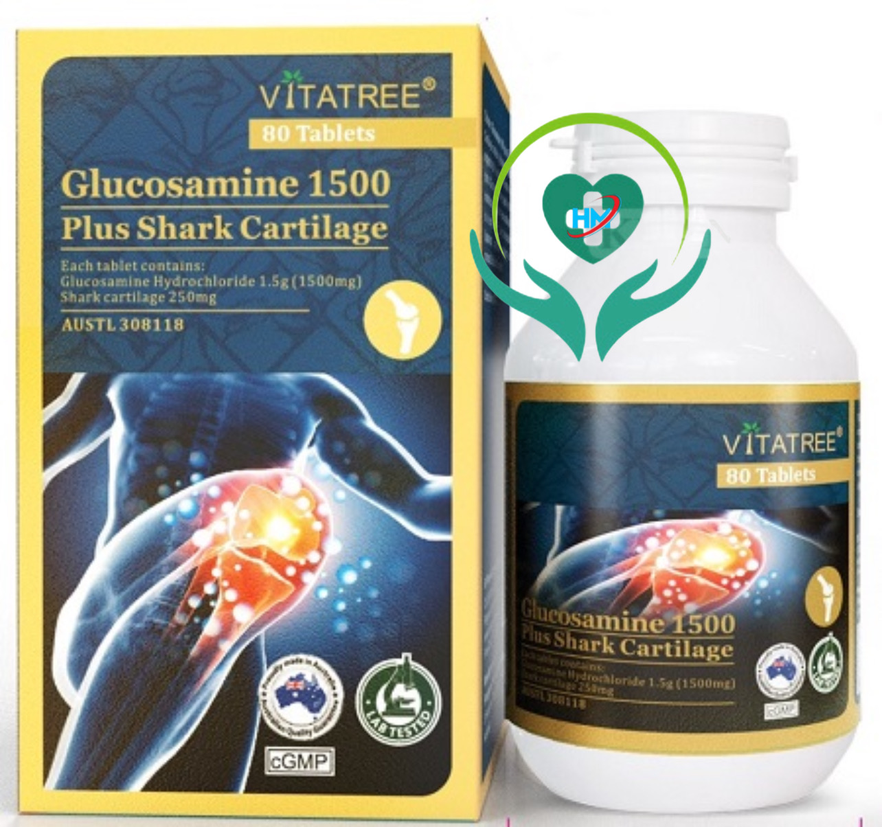 Viên uống bổ khớp Vitatree Glucosamine 1500 plus shark cartilage, lọ 80v, nhập khẩu Úc