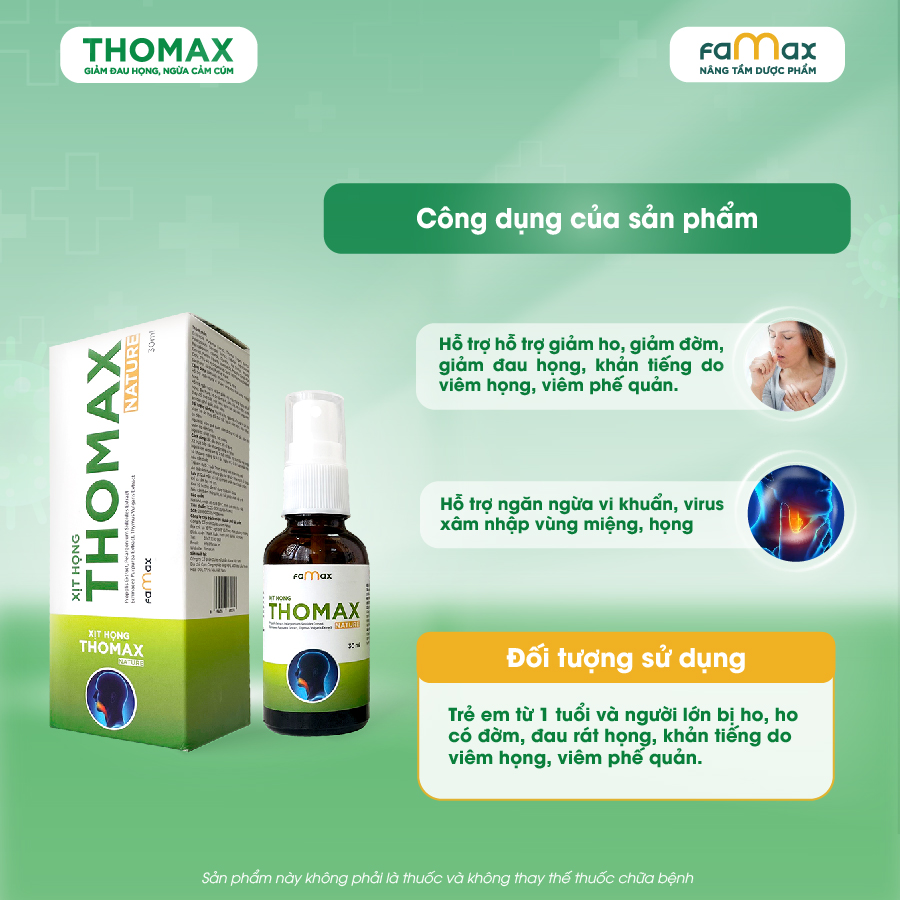 [FAMAX] Xịt họng Thomax Nature lọ 30ml hỗ trợ giảm ho, giảm đau họng, viêm họng, viêm amidan