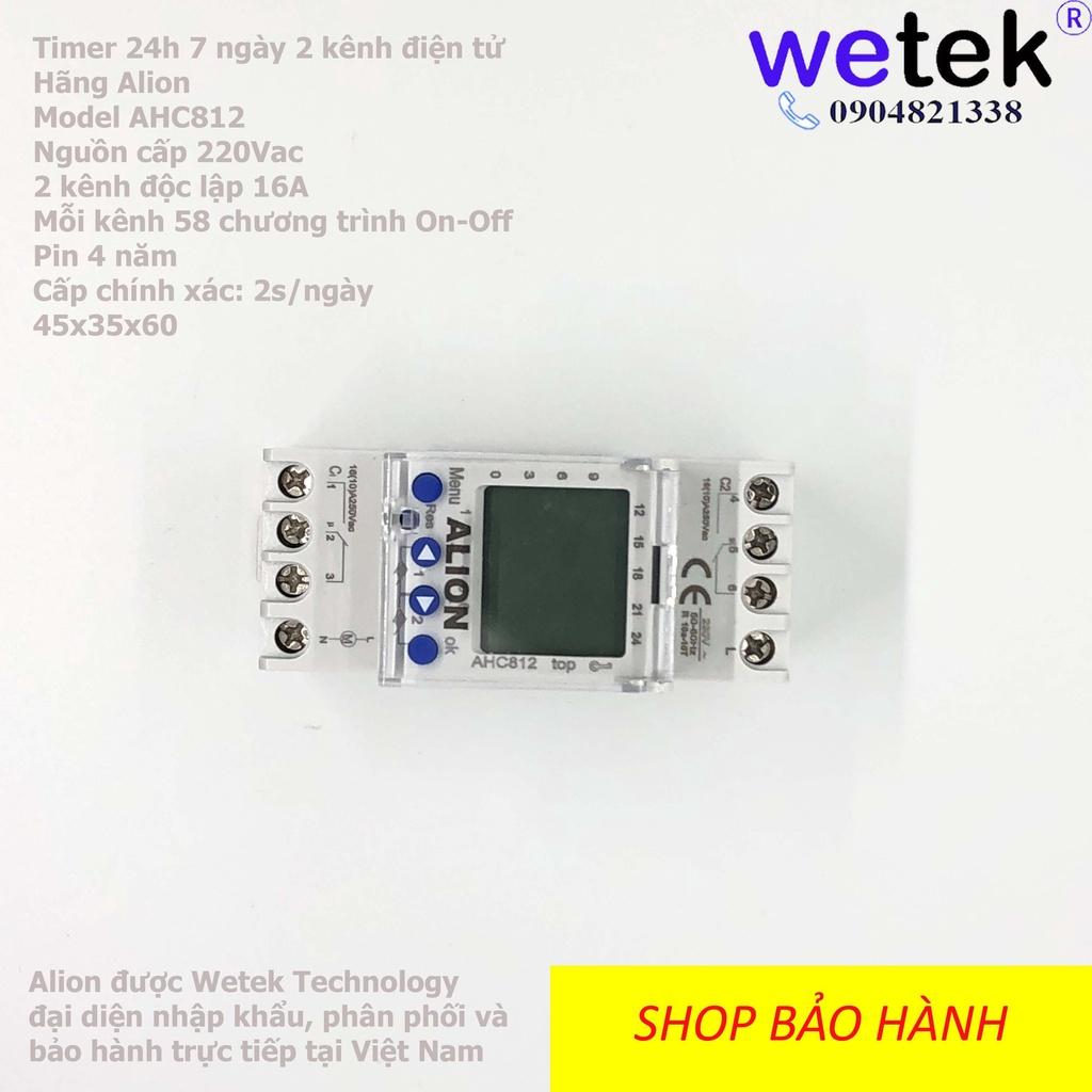 Công tắc hẹn giờ 2 kênh,  ALION AHC812, AHC-812, 230Vac, 24h, 7 ngày, 16A, 58 chương trình, rẻ nhất phân khúc cao cấp