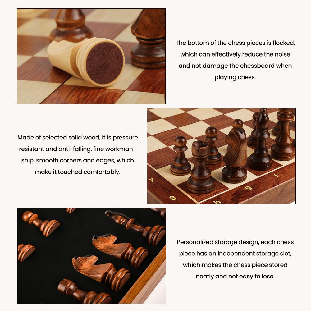 Wooden Chess Board Set 15 Inch International Chess Game Foldable Chess Board with Crafted Chess Pieces and Storage Slots