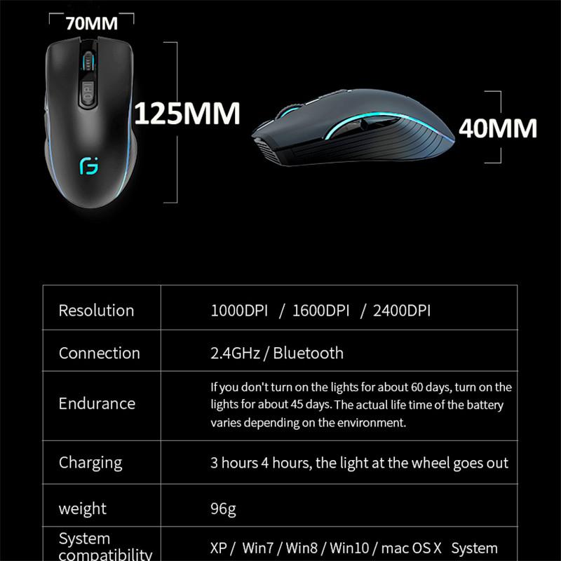 Sạc Máy Tính X9 Hai Chế Độ Bluetooth 4.0 + 2.4Ghz Không Dây Mause Quang Học 2400DPI Chơi Game Cho Máy Tính Laptop