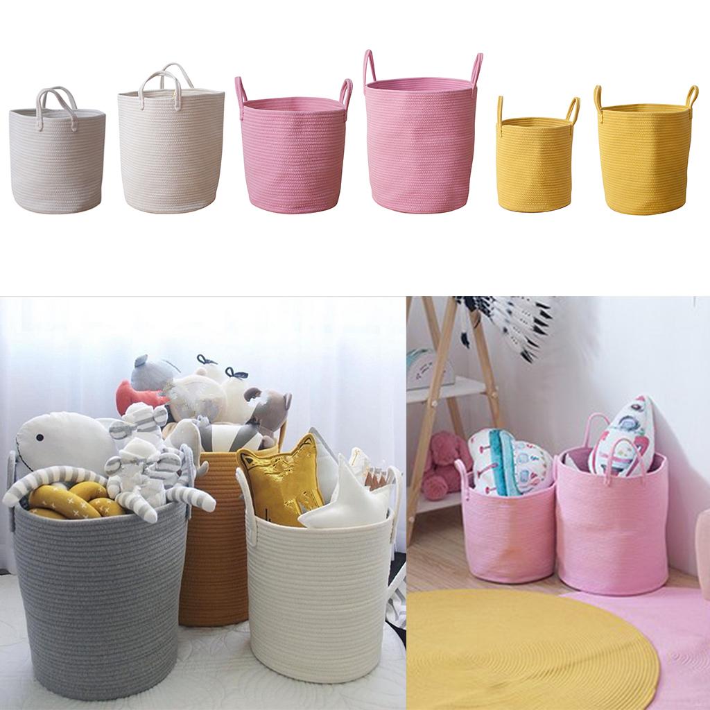 Cotton Woven Storage Baskets Cotton Rope Handle Basket Kids Toys Basket Laundry Hamper