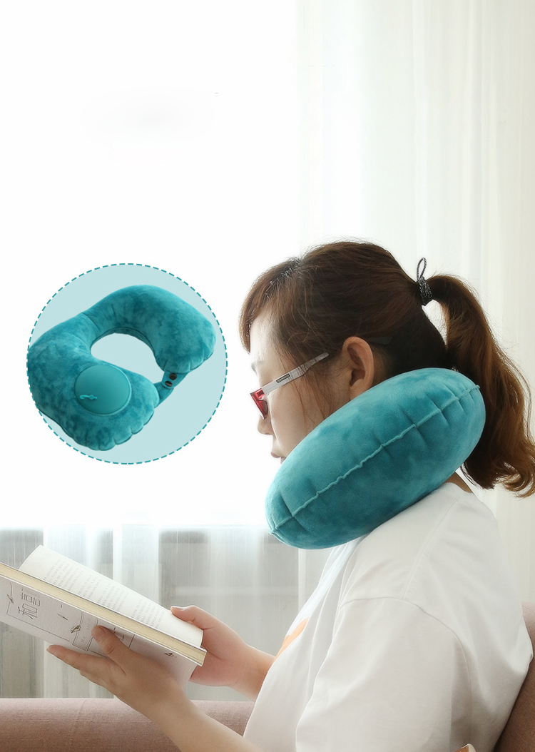 Gối hơi kê cổ bơm tự động, mềm mại, thiết kế hình chữ U giúp giảm đau cổ, có nút cài, phù hợp cho văn phòng và du lịch  Phượt Dã Ngoại Đi Chơi Quà Tặng Nam Nữ