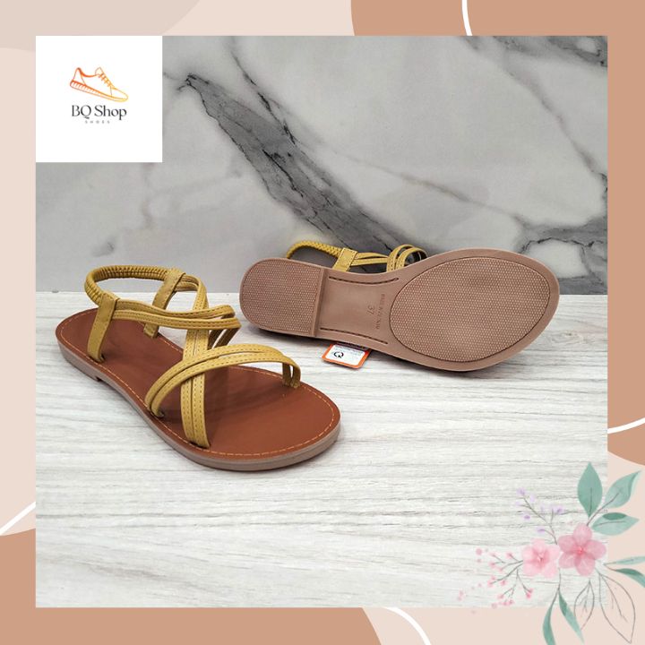 Giày Sandal Quai Hậu Nữ Quai Chéo Hai Dây May Viền Hậu Thun Ôm Chân Đế Bằng SD W92 Quai chéo hai dây may viền hậu thun