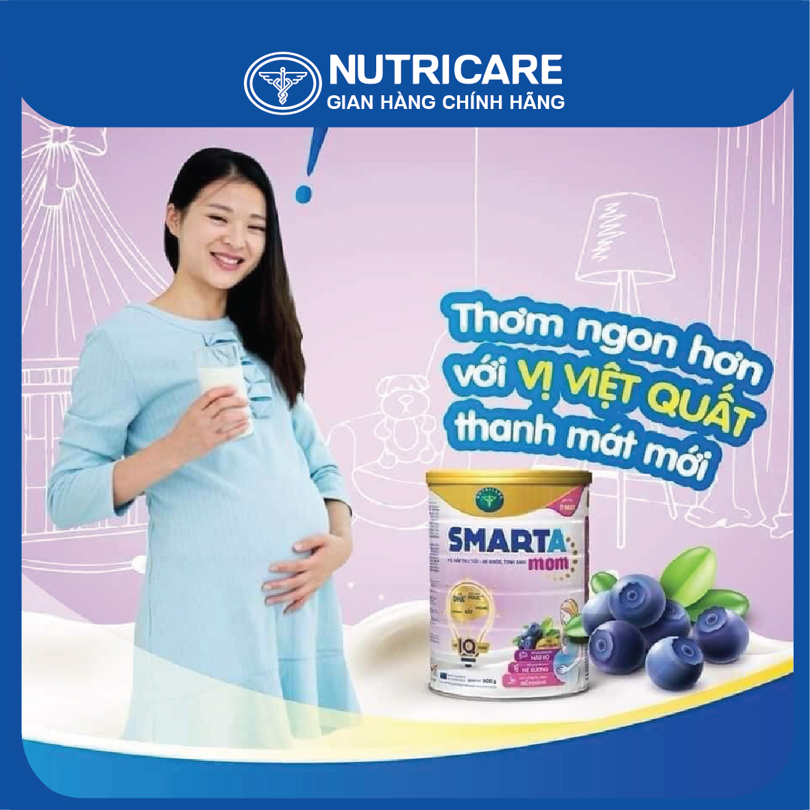 [Tặng 2 lọ yến] Sữa bột Nutricare Smarta Mom hương việt quất cho phụ nữ mang thai cho con bú 900g