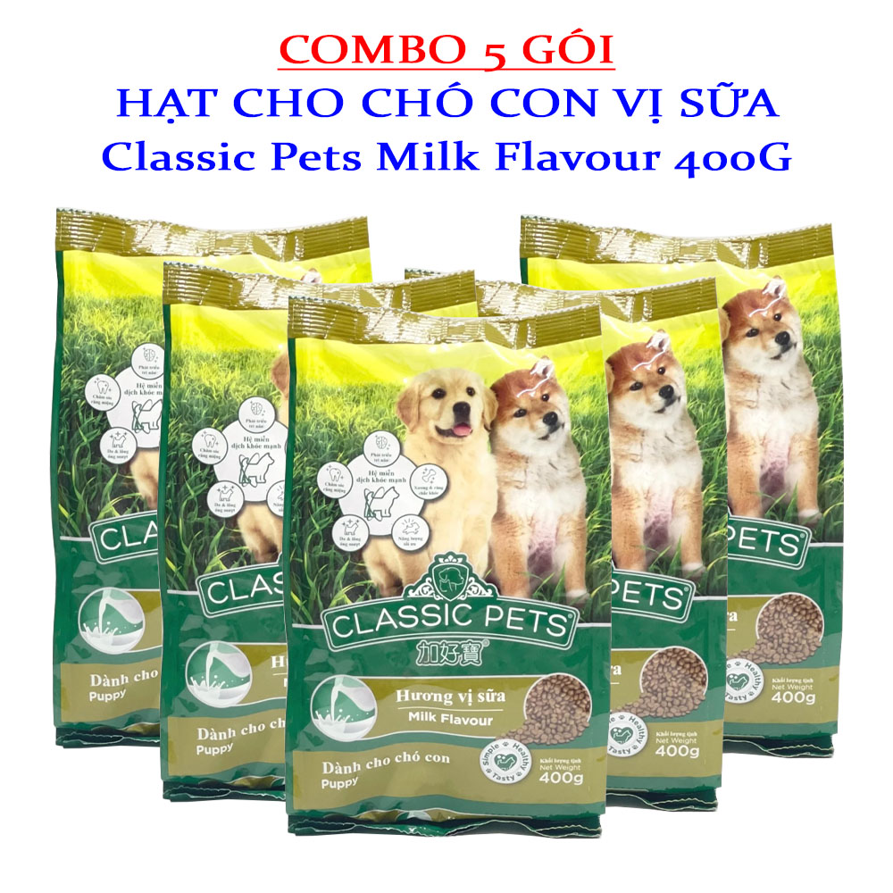 COMBO 5 GÓI Thức Ăn Hạt Khô Dành Chó Con Hương Vị Sữa Classic Pets Milk Flavour 400g