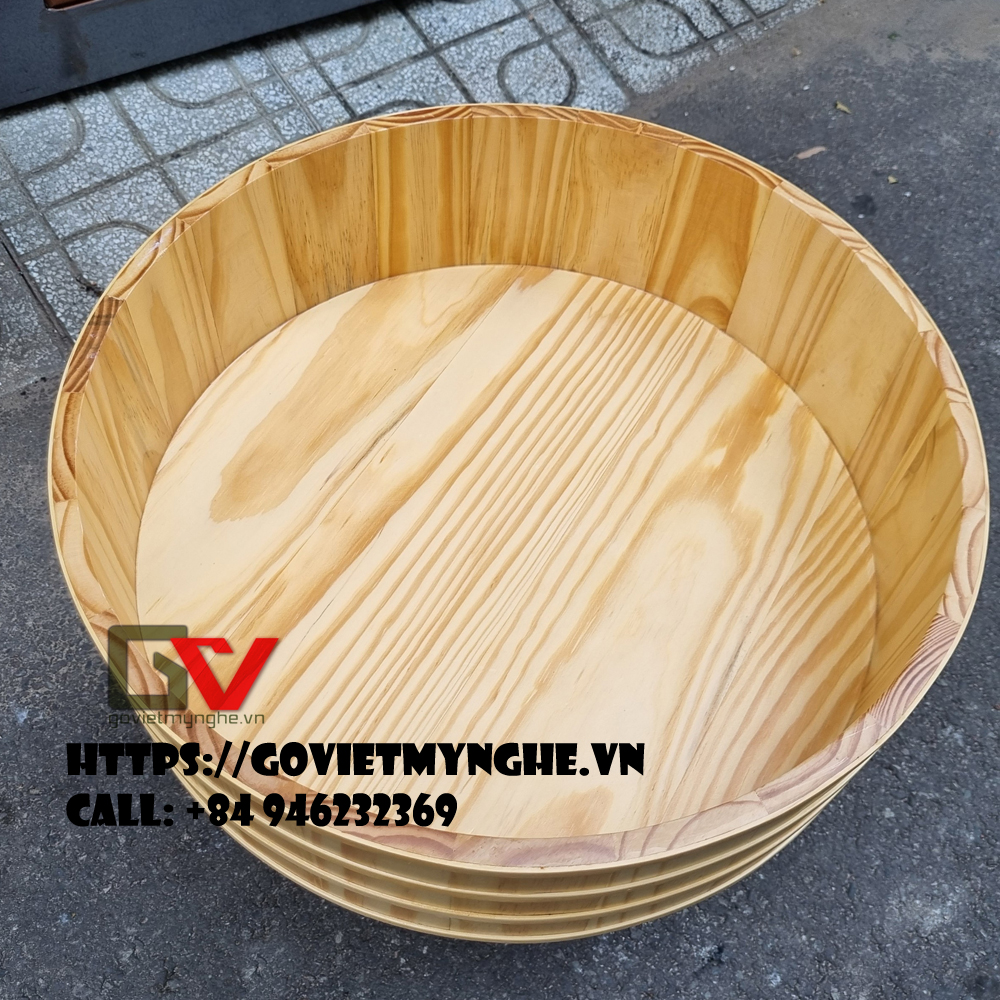 Thố gỗ đánh cơm Sushi _ Thố gỗ trang trí Sashimi Φ 60cm - Cao 15cm - Gỗ thông tự nhiên