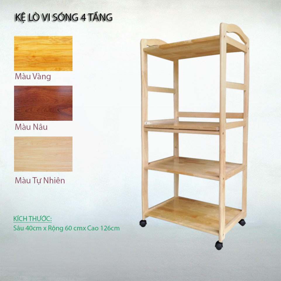Kệ lò vi sóng 4 tầng gỗ tự nhiên