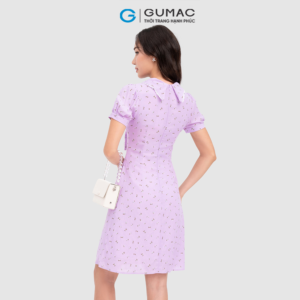Đầm nơ cổ GUMAC DC10068 phối ren dịu dàng