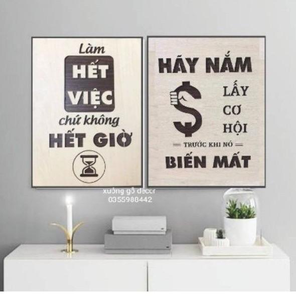 Tranh bằng Gỗ MDF  phòng khách Combo 2 Tranh Gỗ Treo Tường Làm Việc Văn Phòng