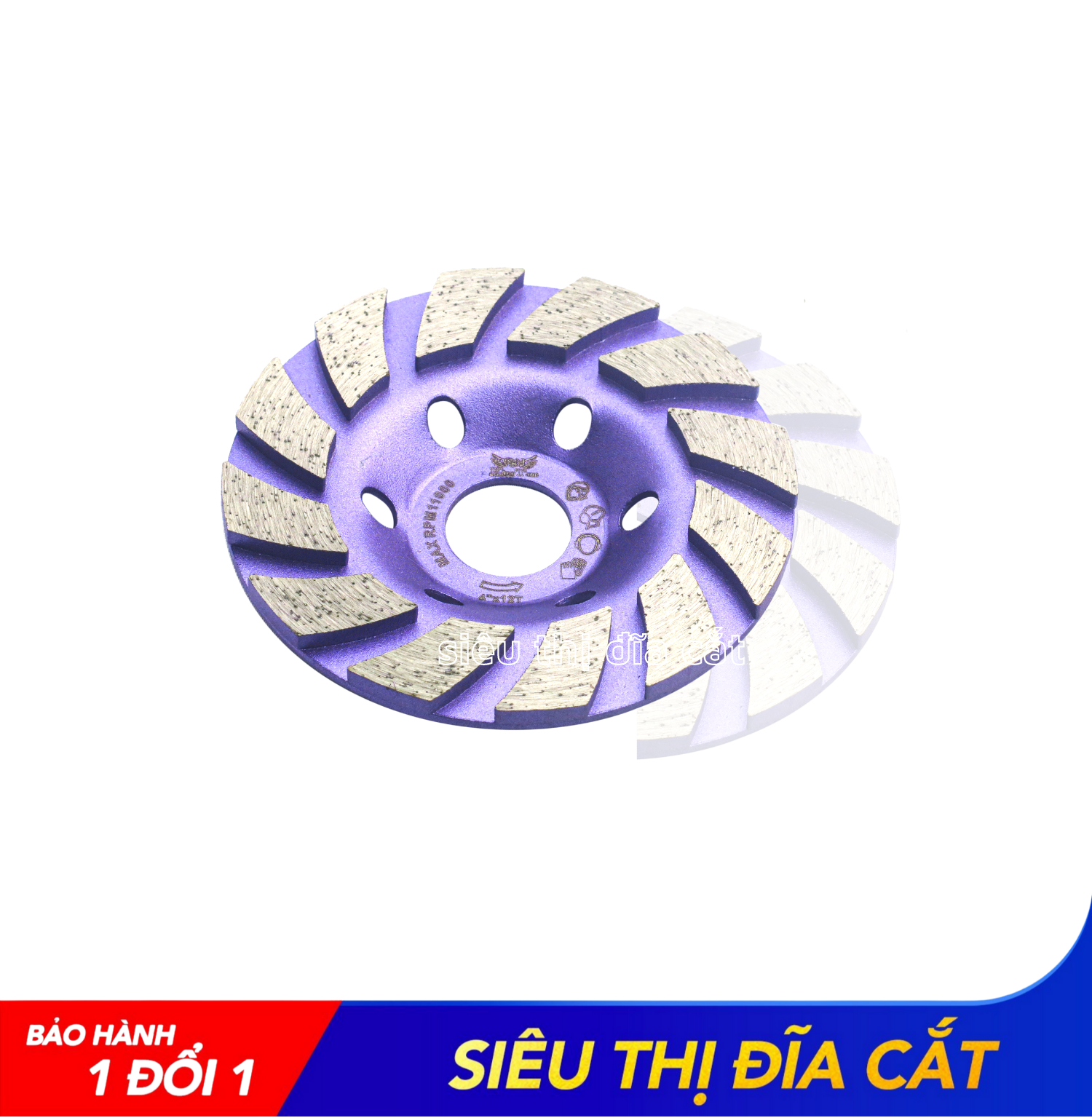 Chén Mài Bê Tông Gạch Đá 100mm KingTom Tím Khô - Mài Khô