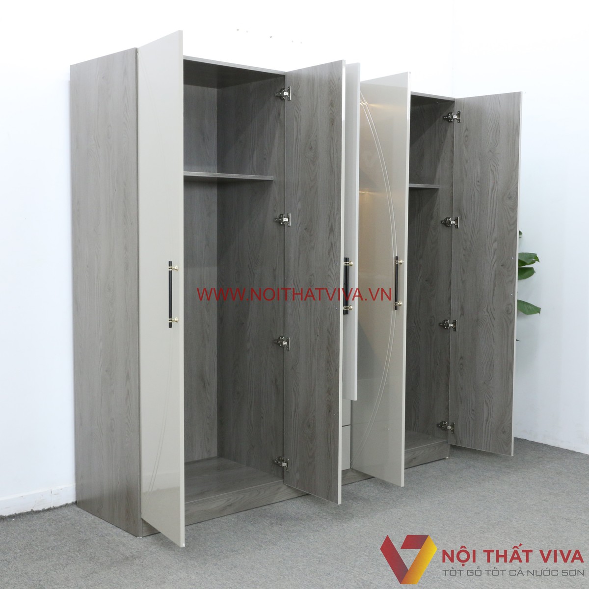 Tủ Quần Áo Thông Minh Hiện Đại 5 Cánh Sơn 2K Màu Xám Chạm Hoạ Tiết Đẹp