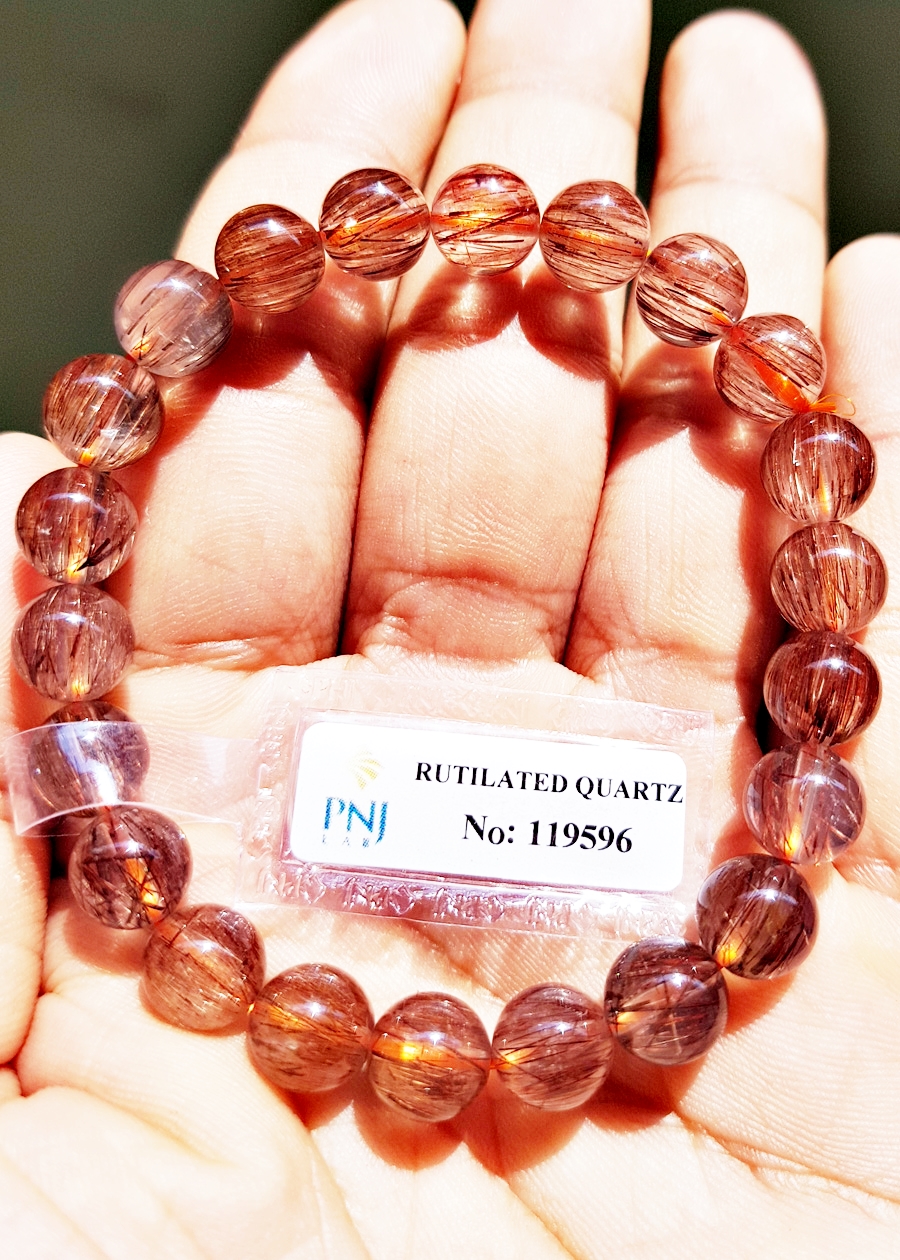 Vòng Tay Thạch Anh Tóc Đỏ Tự Nhiên 8MM Kèm Giấy Kiểm Định