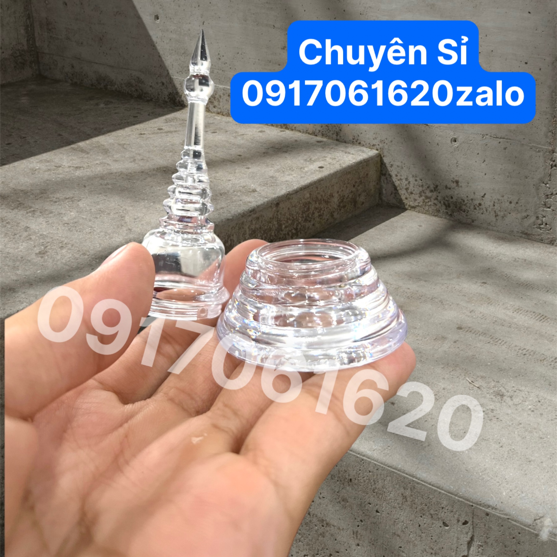 Tháp XÁ LỢI PHẬT GIÁO, Đựng Hạt Xá Lợi Đặt Bàn Thờ Phật Kiểu Hình Chữ A Chất Liệu Nhựa Thuỷ Tinh - Cao 9,5Cm