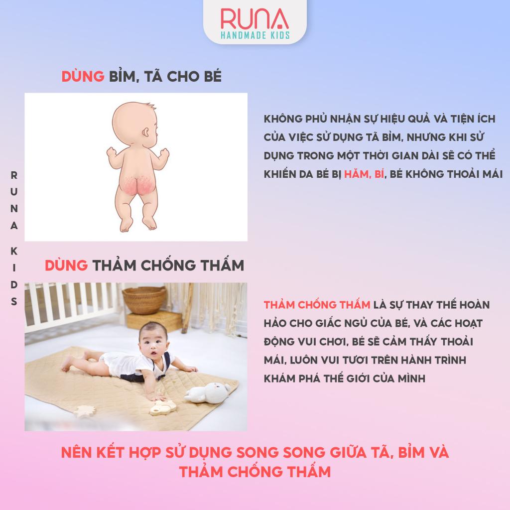 Thảm lót chống thấm cho bé RUNA KIDS Cotton Hàn 100% chần bông thấm hút tốt thoáng mát an toàn cho bé 1m6x2m