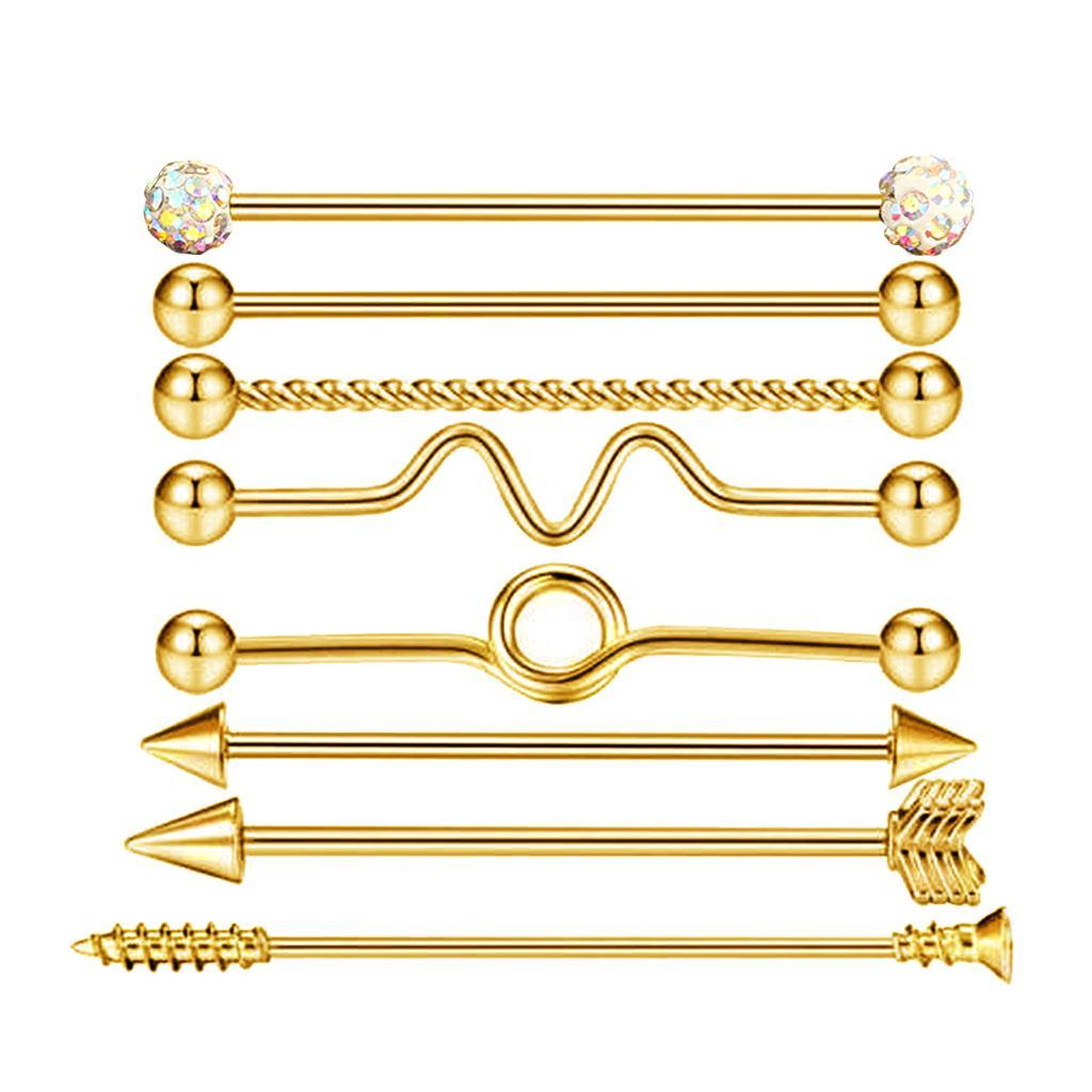 8pcs Industrial Piercing Ball Barbell Ear Bar Earring 14G Women