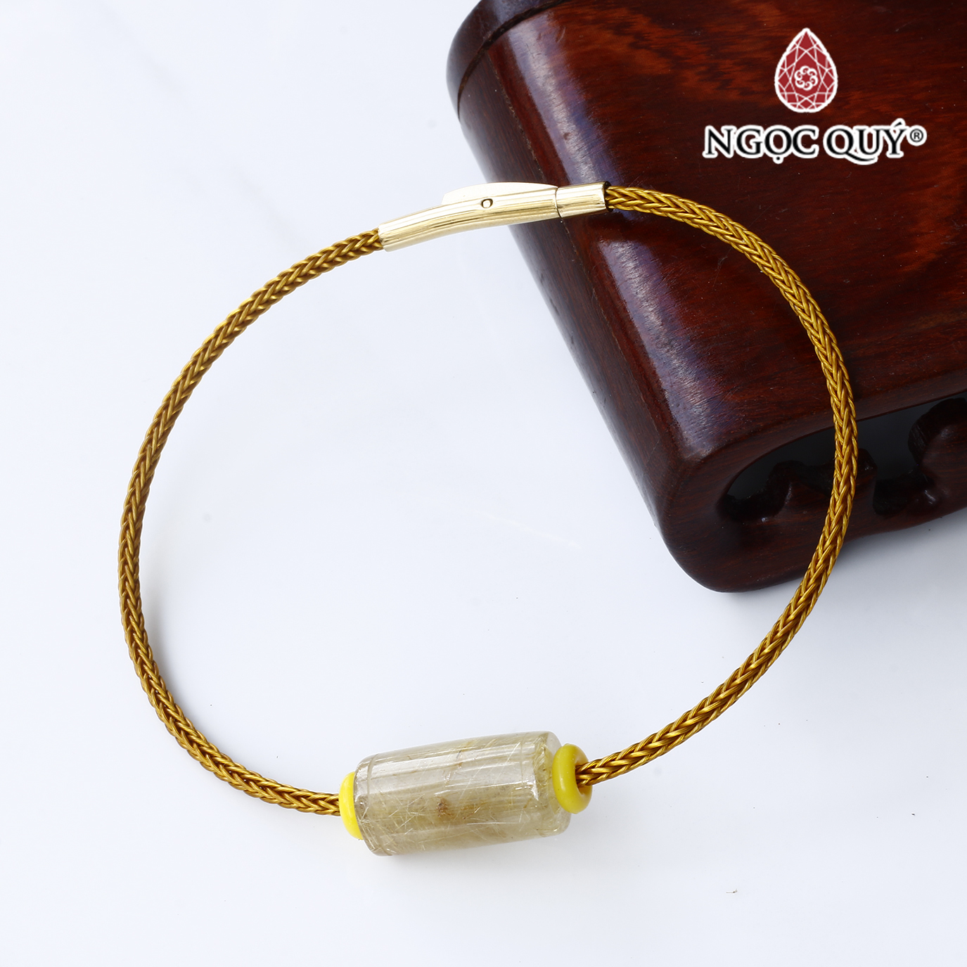 Vòng dây thép lu thống thạch anh tóc vàng 17x9mm mệnh thủy, kim - Ngọc Quý Gemstones