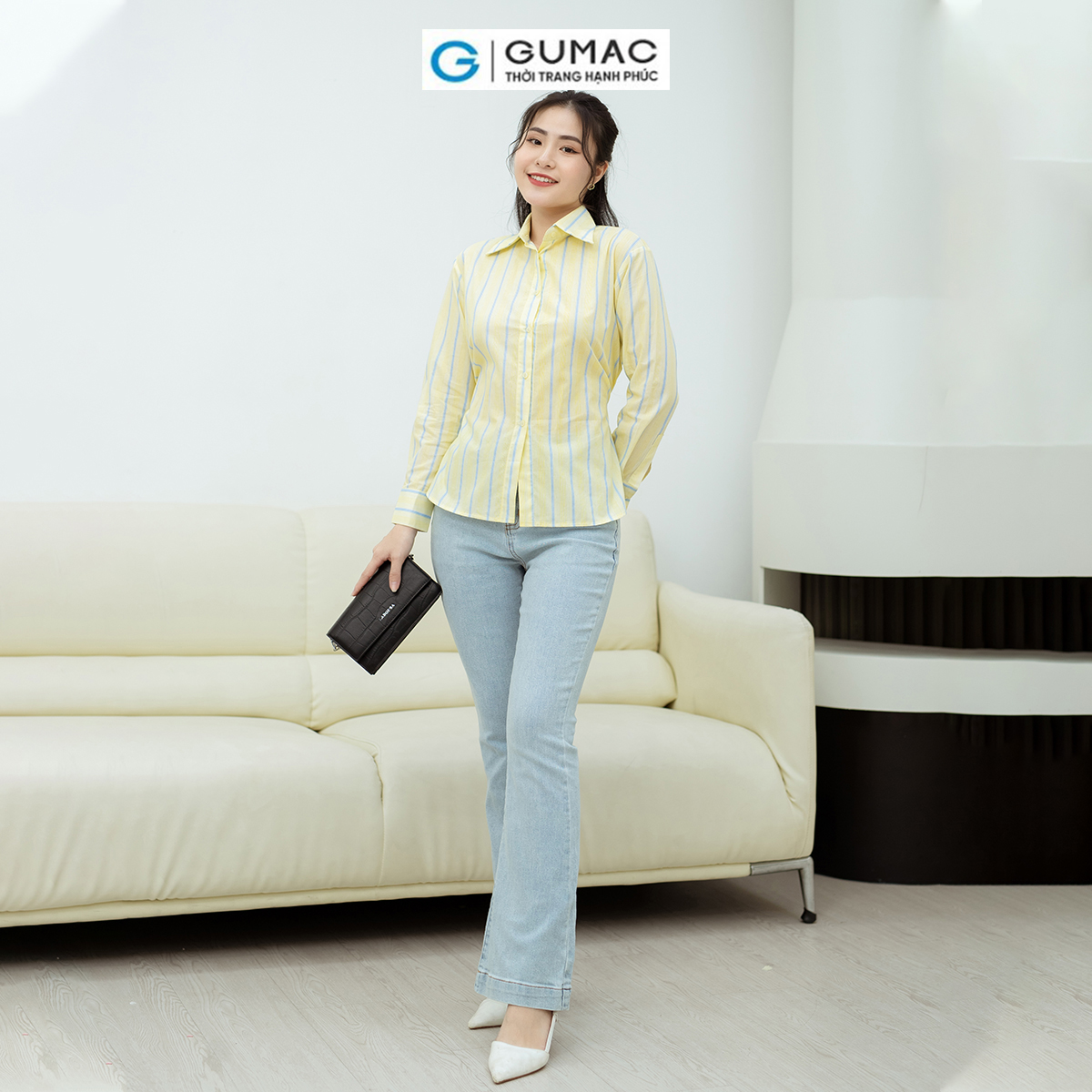 Áo sơ mi thắt eo GUMAC AD08022