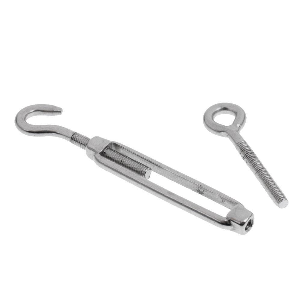 2 Pcs Stainless Steel 304 Eye & Hook Turnbuckle Wire Rope Tension M4