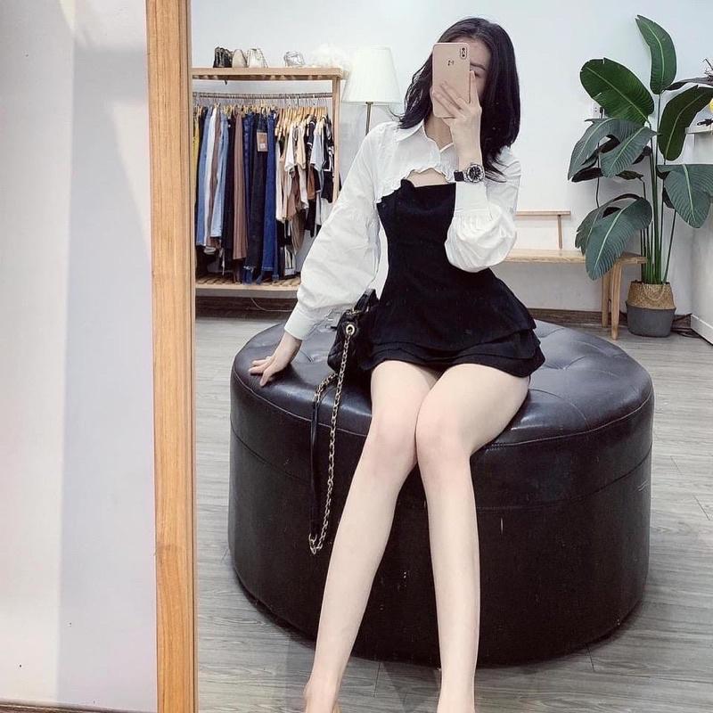 ÁO SƠMI PHỐI UMI KHOÉT NGỰC KHOÁ LƯNG