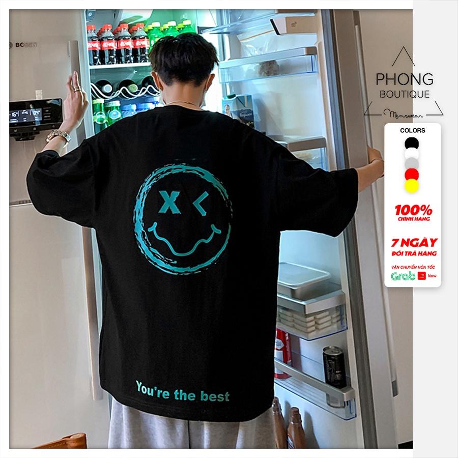 Áo thun Unisex Phong Boutique Mặt Cười VR phông tay lỡ nam nữ form rộng Oversize 3 màu