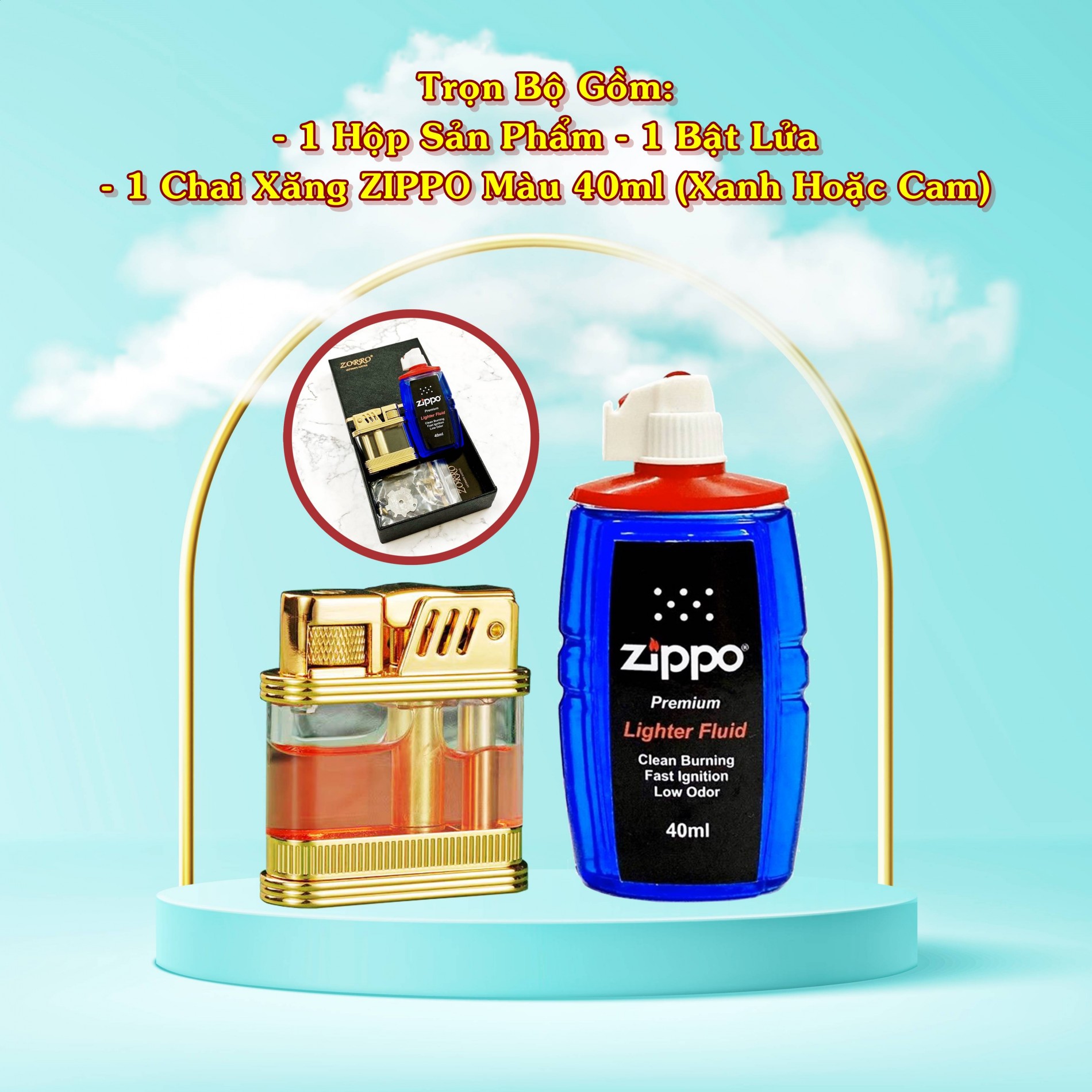 SET Bật lửa hột quẹt xăng lộ thiên Z716 tặng kèm chai xăng - xài xăng