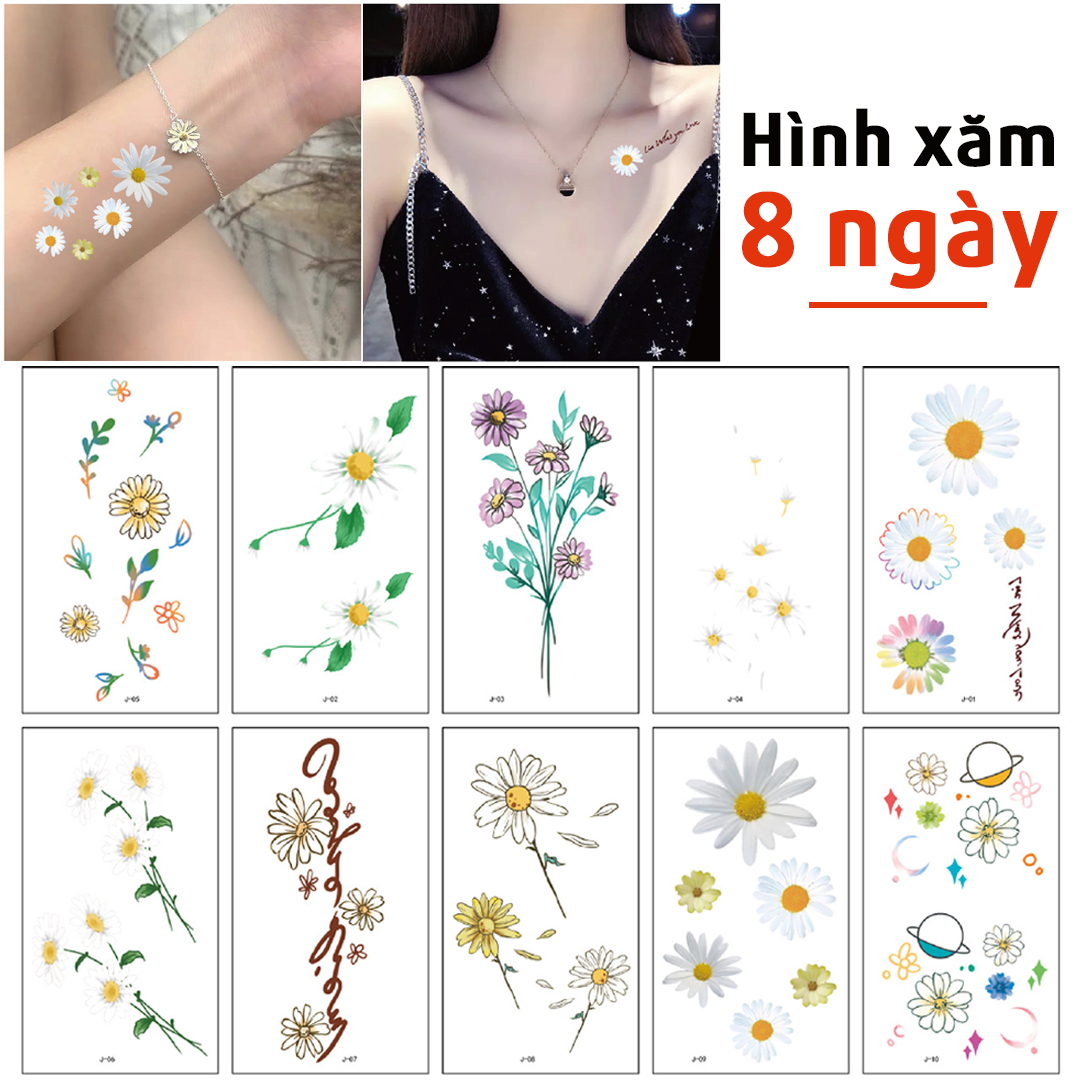 Set 10 Tờ Hình Xăm Dán 8 Ngày Chống Nước Lâu Trôi Hoa Cúc Họa Mi, Mặt Trăng, Trái Đất Thời Trang Legaxi