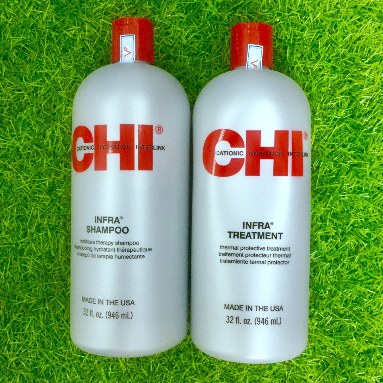 [+Tặng mũ trùm] Cặp dầu gội xả CHI Infra shampoo &amp; treatment siêu mượt cho tóc khô hư tổn (xám) Mỹ 946ml