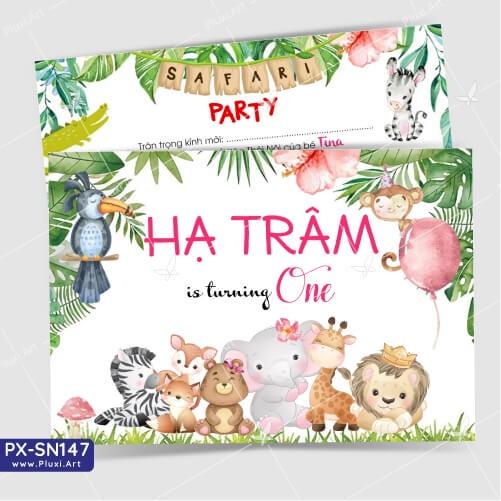 Thiệp thôi nôi – sinh nhật Pluxi bé gái Chủ đề Rừng Xanh - PX_SN147