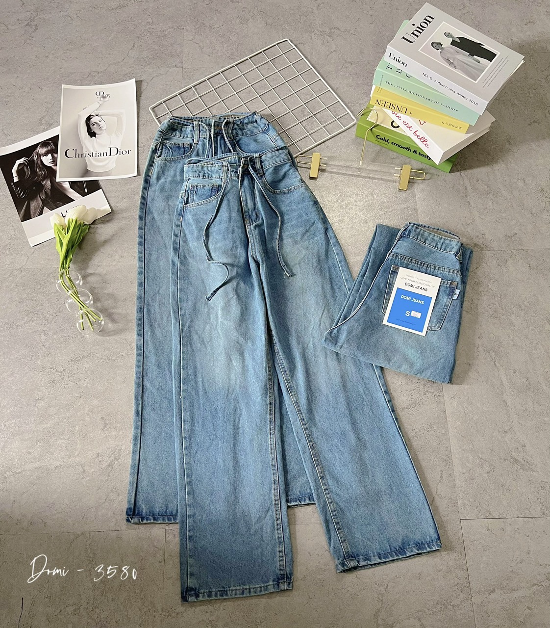 Quần baggy jean nữ ống rộng lưng cao cột dây , quần jean ống rộng kiểu dáng trẻ trung, form đẹp ulzzang nữ