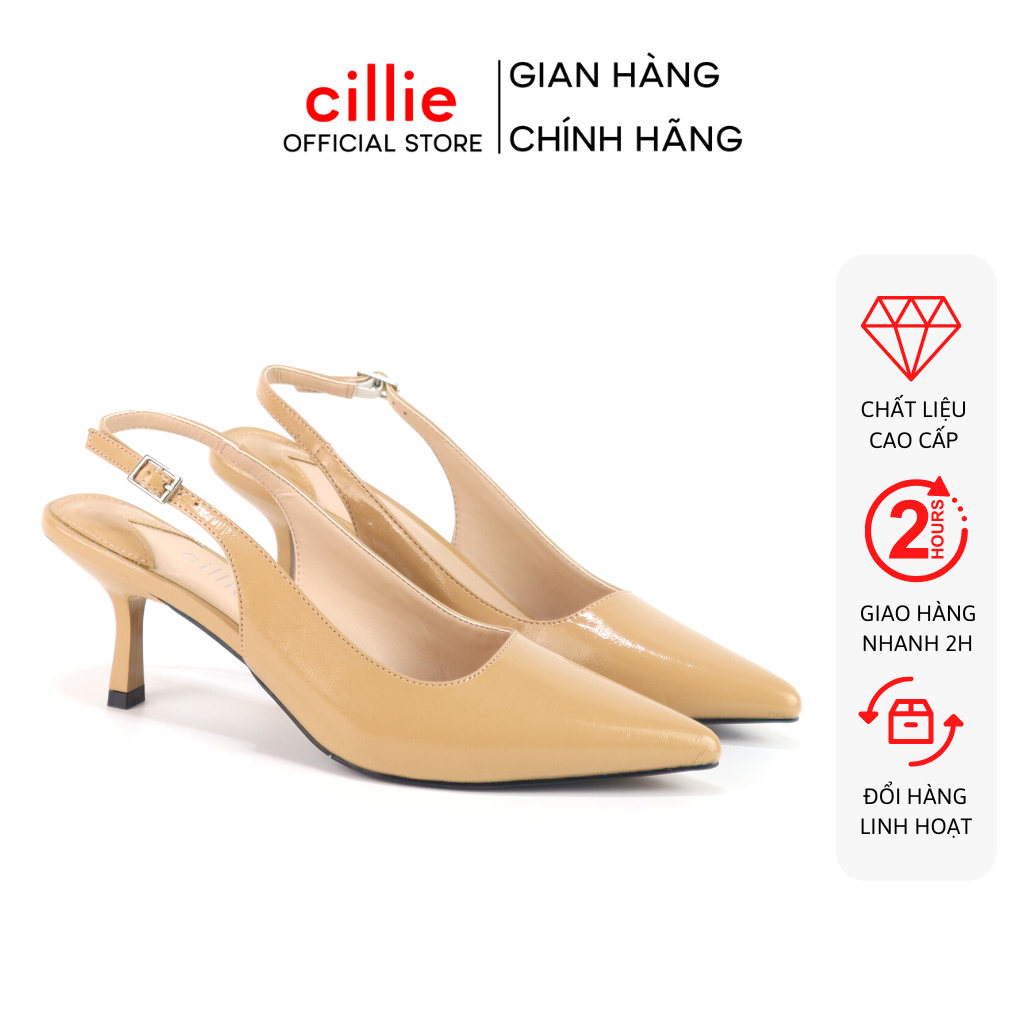 Giày cao gót nữ Cillie mũi nhọn hở hậu cao 7cm 1201