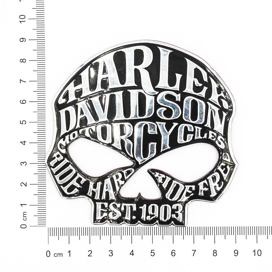 Sticker hình dán metal Harley Davidson Đầu Lâu 1903 - Chữ bạc