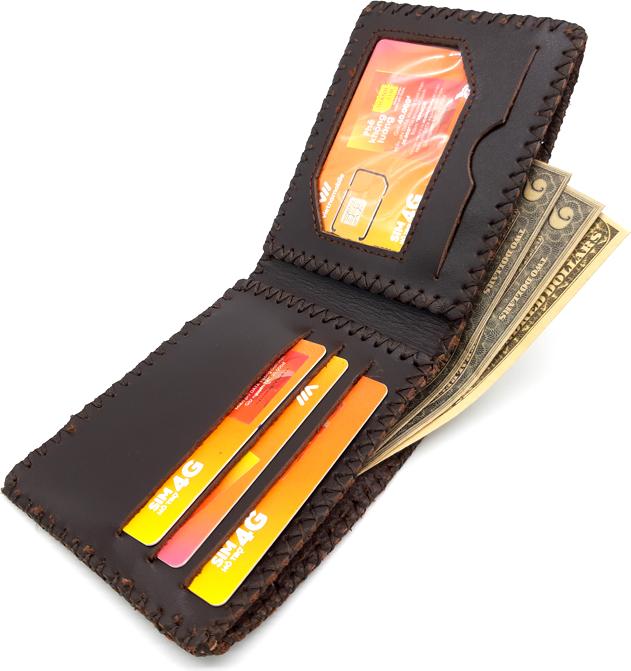 Bóp ví nam ngang da bò thật handmade V076K2 - Nâu