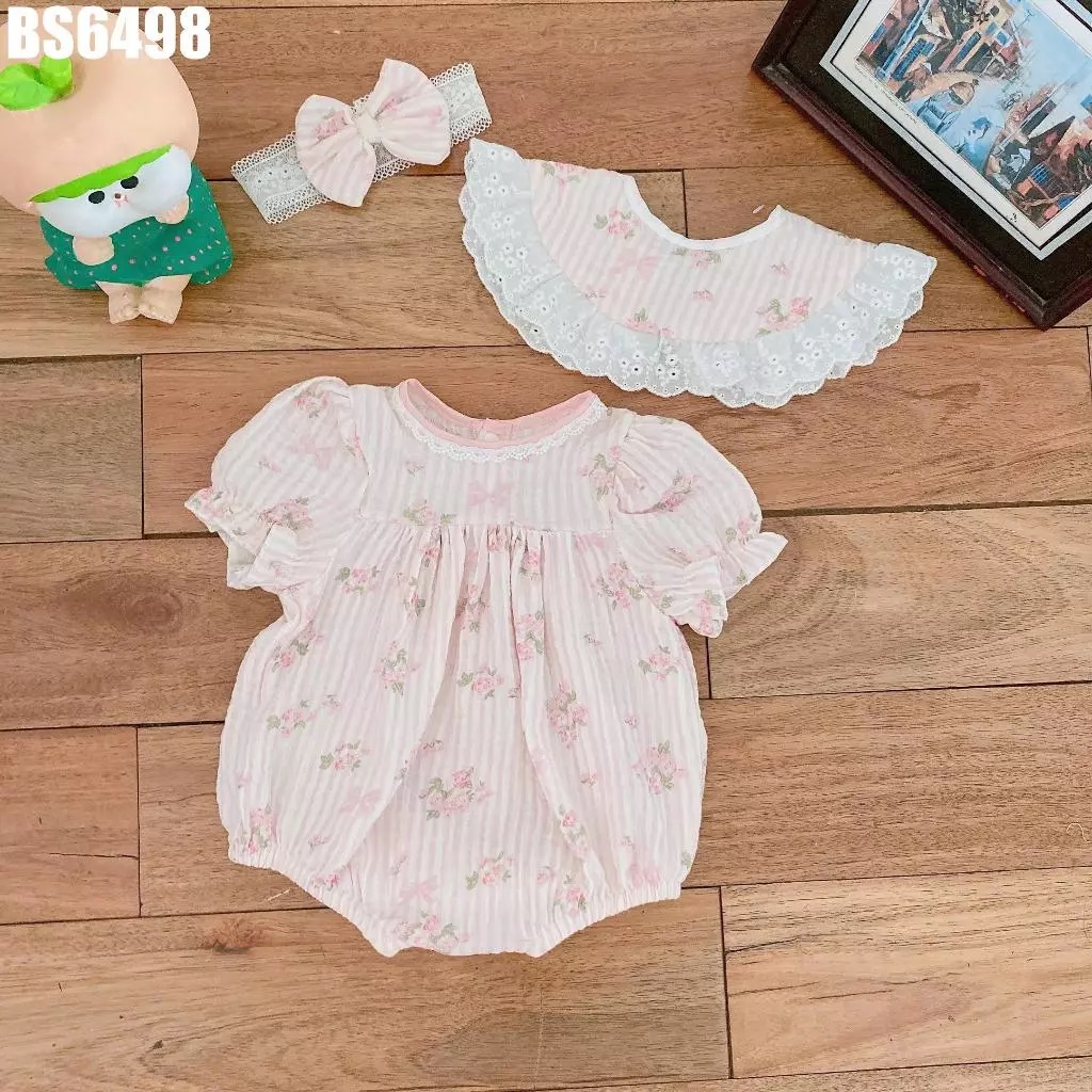 Set Body Cổ Rời Nơ Hoa Kèm Turban Cho Bé Gái Sơ Sinh 1 2 Tuổi Từ 3-11kg Dành Cho Bé Gái