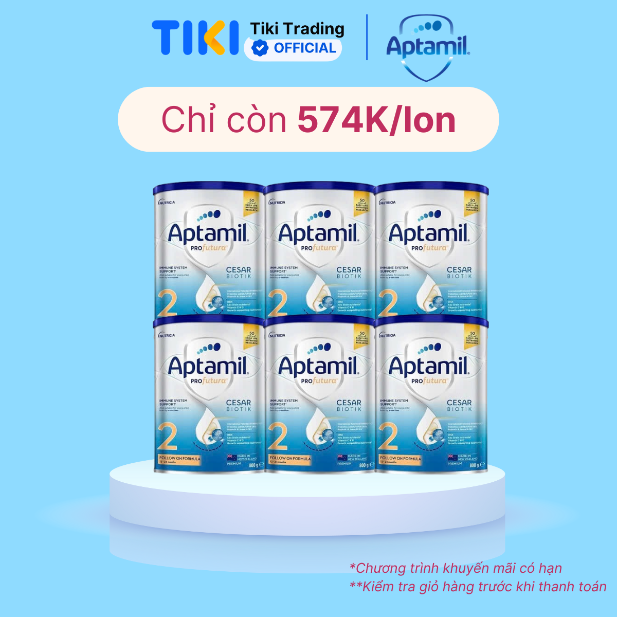 Combo 6 Sản phẩm dinh dưỡng công thức Aptamil Profutura Cesarbiotik 1 Infant Formula (Dành cho trẻ từ 0 - 12 tháng tuổi) - 800g
