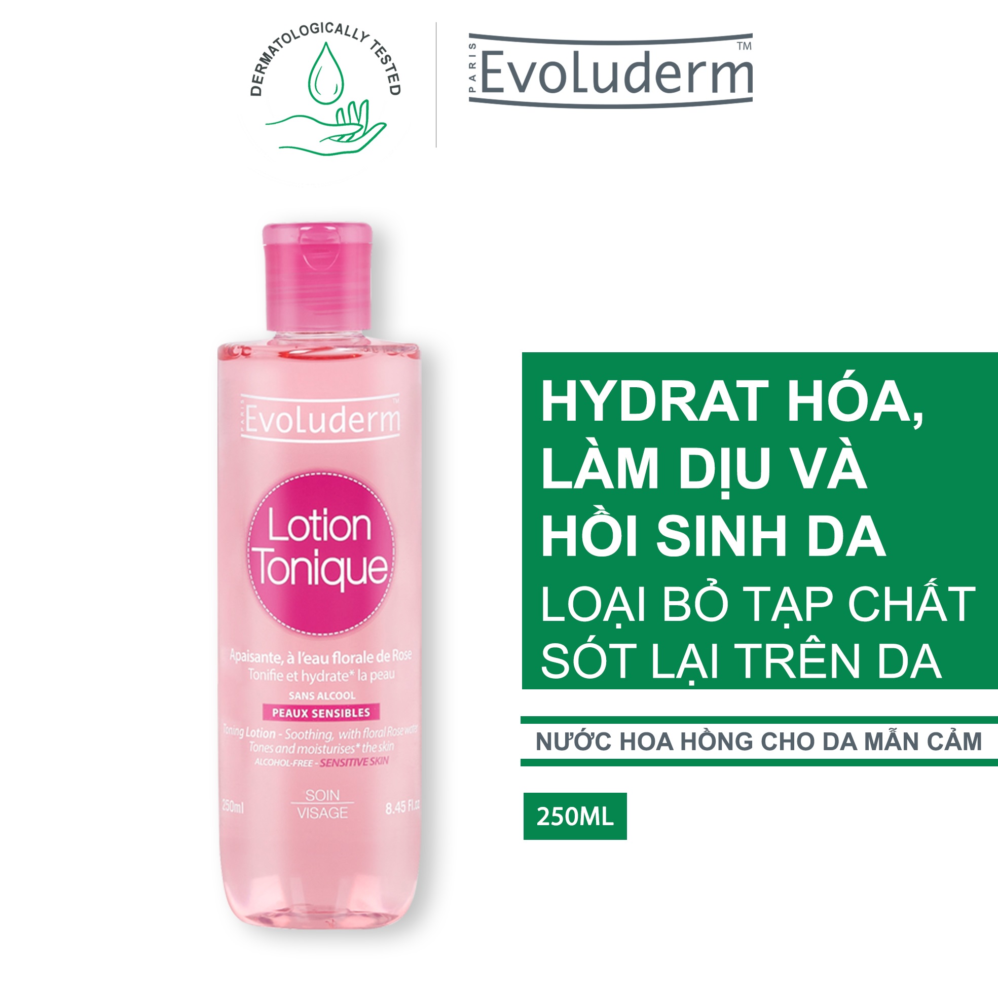 Combo nước tẩy trang bưởi hồng Evoluderm 500ml và nước hoa hồng Evoluderm 250ml